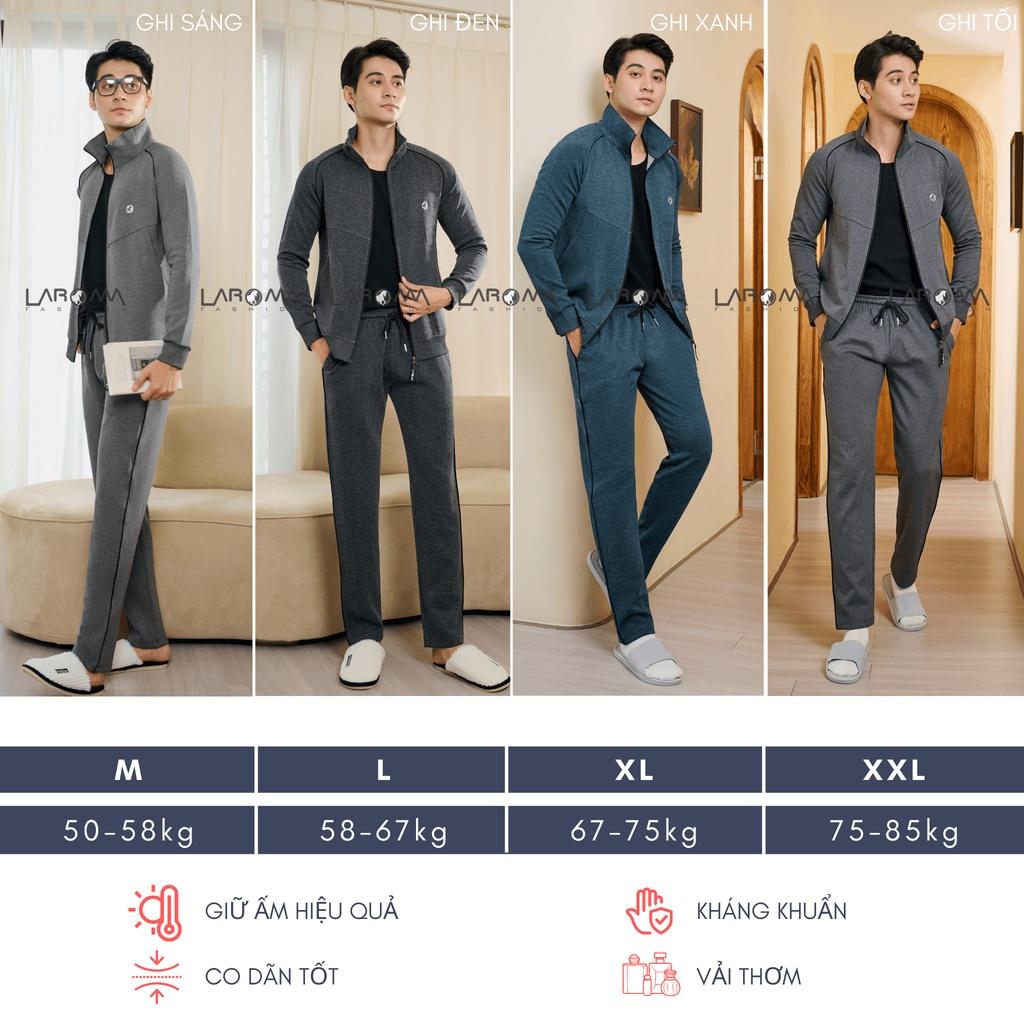 Bộ Quần Áo Nỉ Thu Đông Khóa Kéo Laroma Cho Nam | Sọc Đơn - Giữ Ấm - Vải Thơm - Kháng Khuẩn