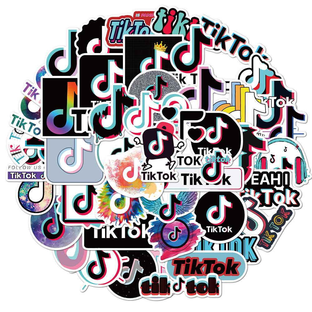 Bộ sticker chủ đề tiktok chống thấm nước trang trí mũ bảo hiểm, đàn, guitar, ukulele, điện thoại laptop