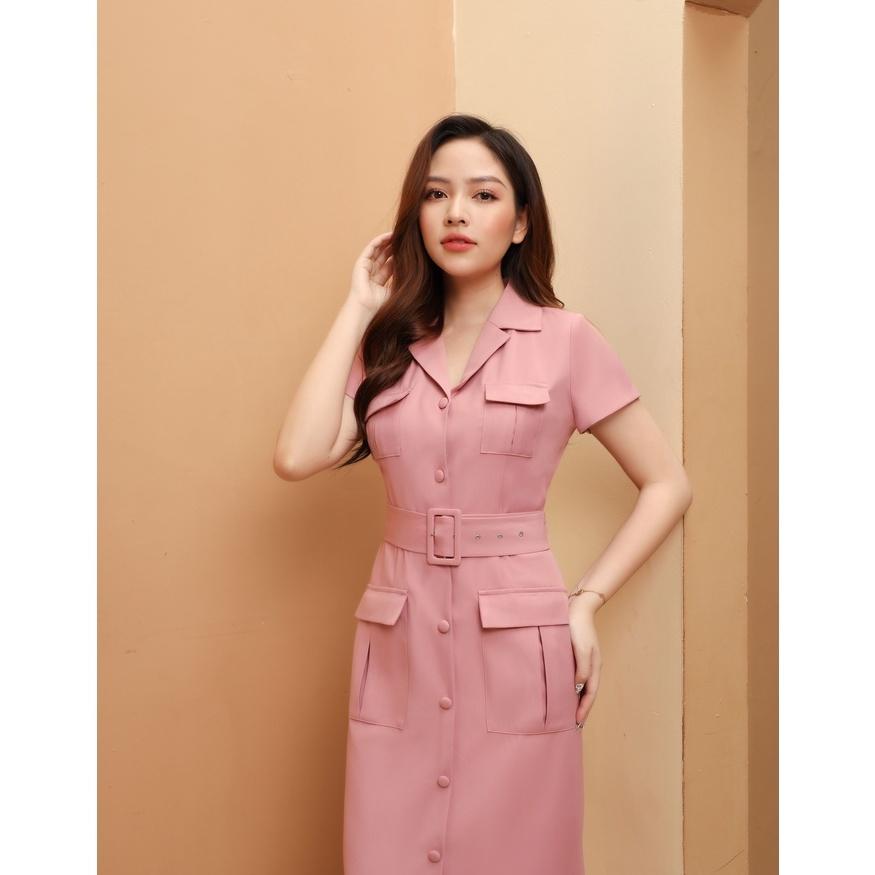 Đầm liền túi hộp có đai DRE30411 - Váy nữ thiết kế chất liệu tuypsi Hàn ít nhăn nhàu, có co giãn nhẹ