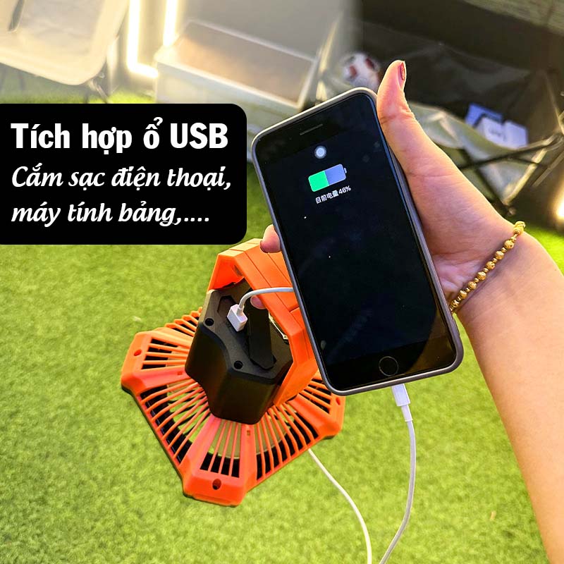 Quạt tích điện cầm tay 3 chức năng điều khiển từ xa kết hợp đèn pin sạc USB type C Legaxi