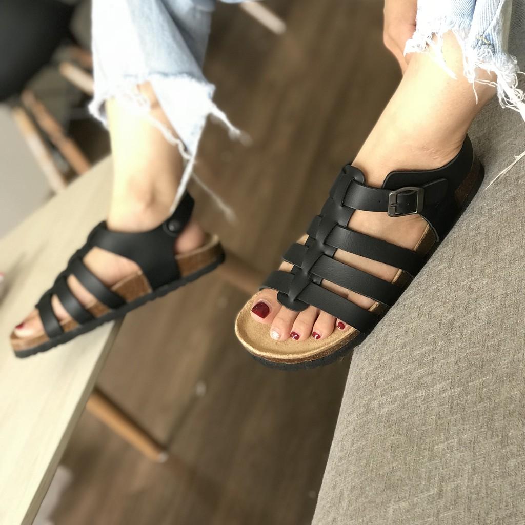 Sandal chiến binh nam nữ đế trấu SB05 Đen