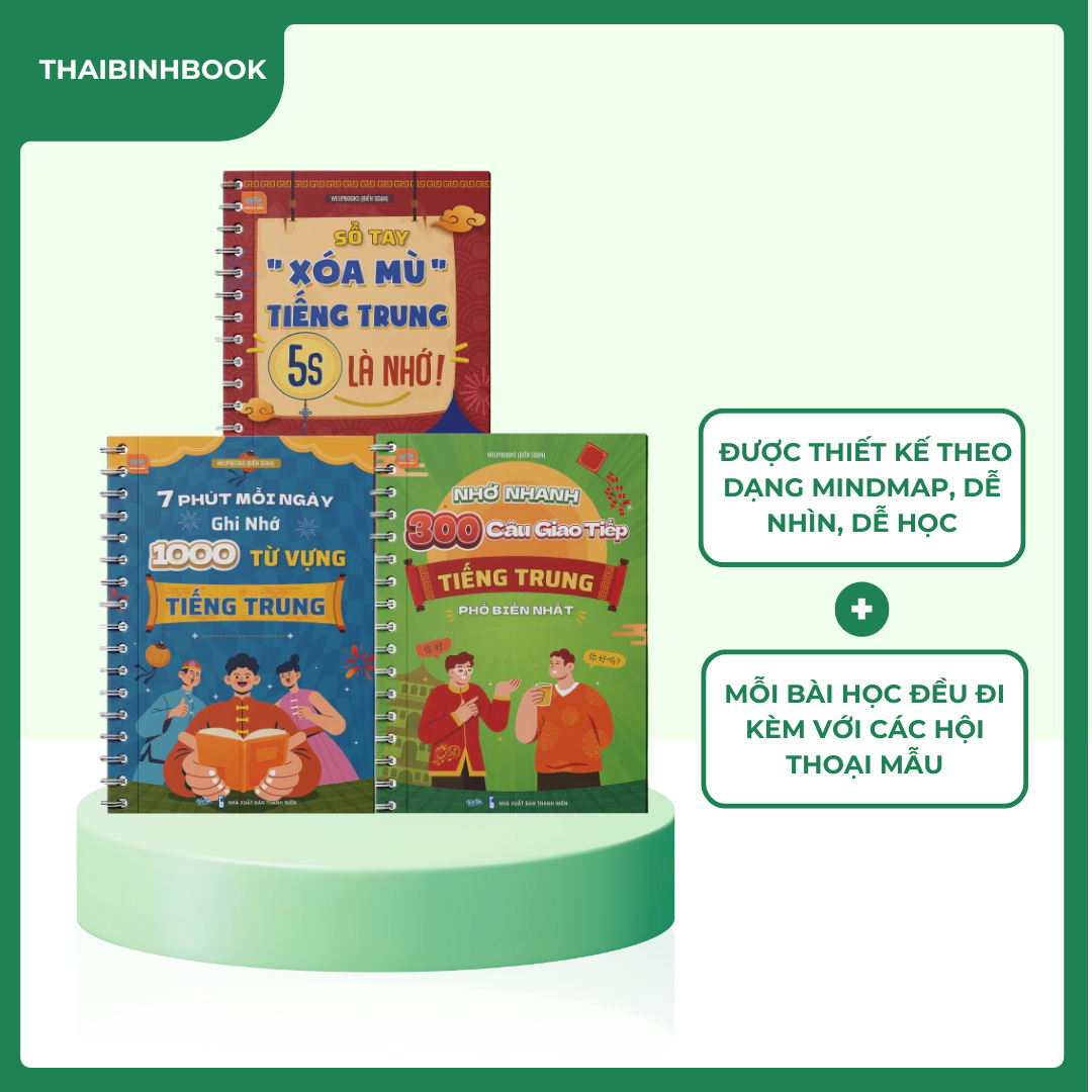 Sách - Combo học giỏi tiếng Trung: Sổ tay &quot;xóa mù&quot; tiếng Trung 5s là nhớ, 1000 từ vựng tiếng Trung, 300 câu giao tiếp