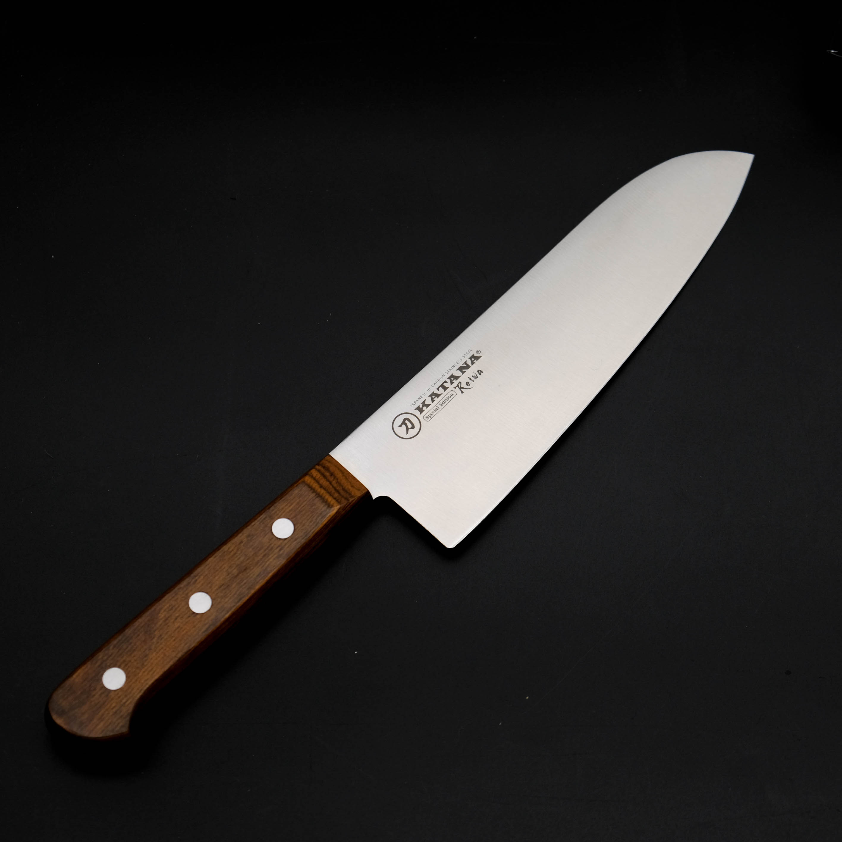 Dao bếp cao cấp KATANA REIWA Santoku 18cm cán gỗ, thép chống gỉ độ cứng 53HRC - dao thái thịt, dao làm bếp cao cấp thương hiệu Việt Nam