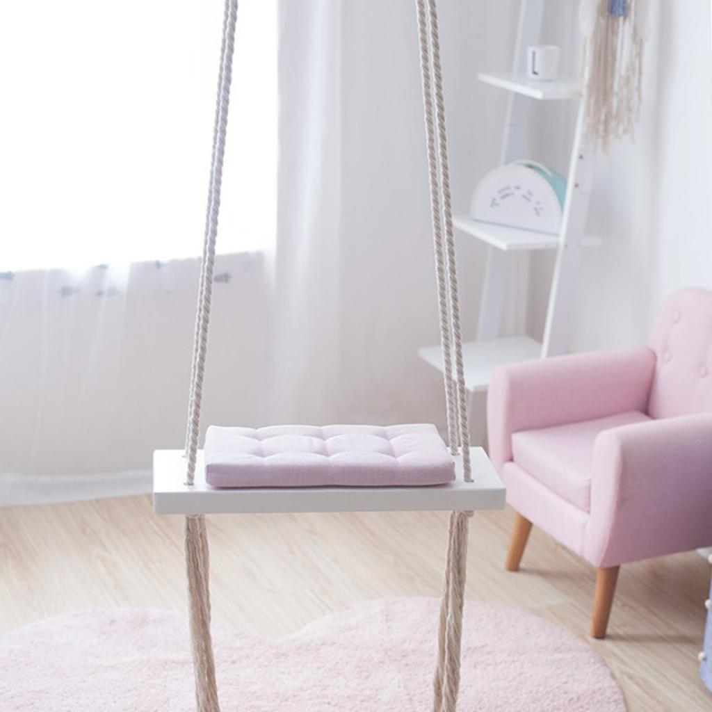 Hanging Rope Wooden Swing with Sponge Cushion Kids Outdoor Indoor Swing Pink Pad