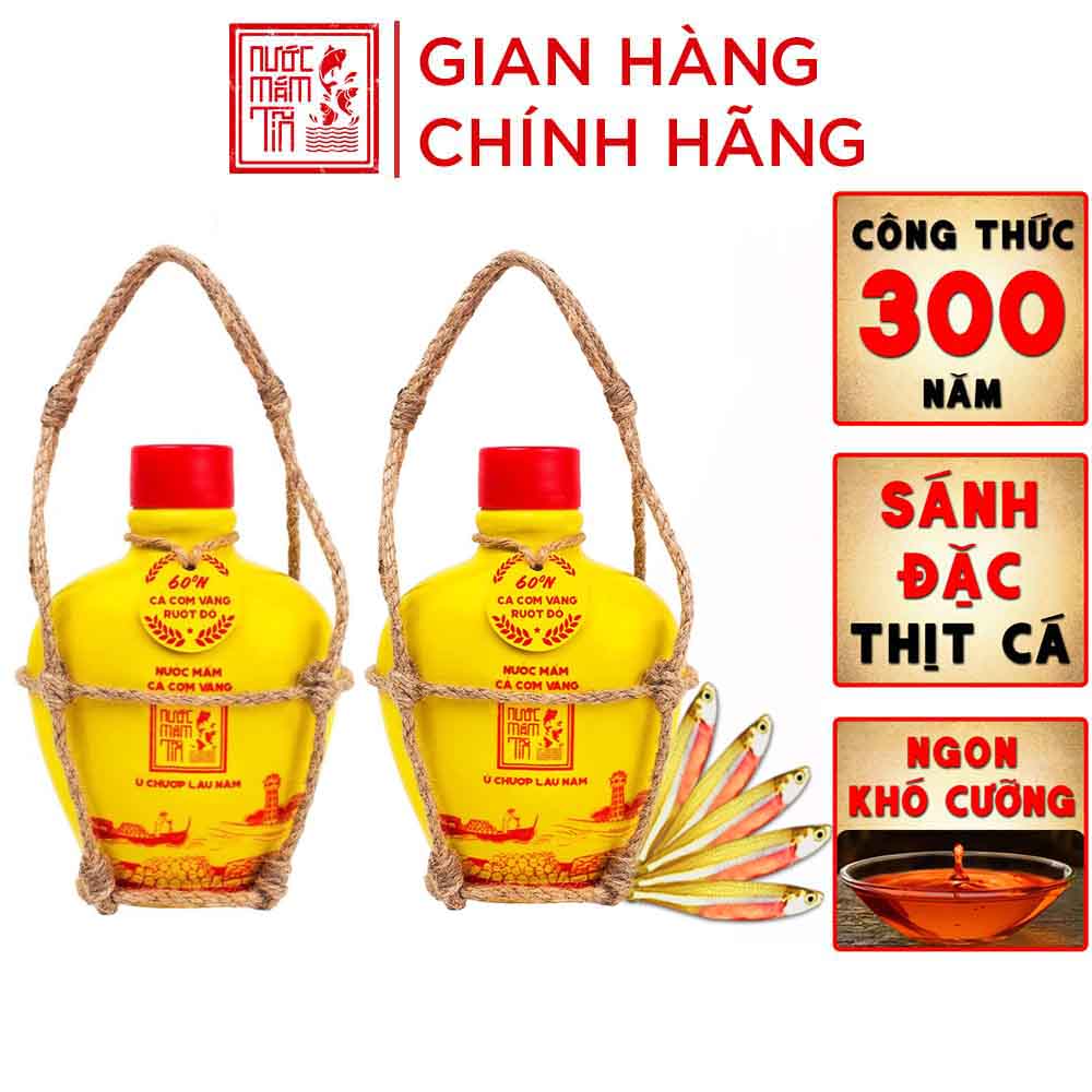 Đặc Sản Phan Thiết - [Combo 02 Bình Gốm 60 Đạm] Nước Mắm Tĩn Cá Cơm Vàng Ruột Đỏ Độ Đạm 60N 250Ml Rin Nguyên Chất Không Chất Bảo Quản