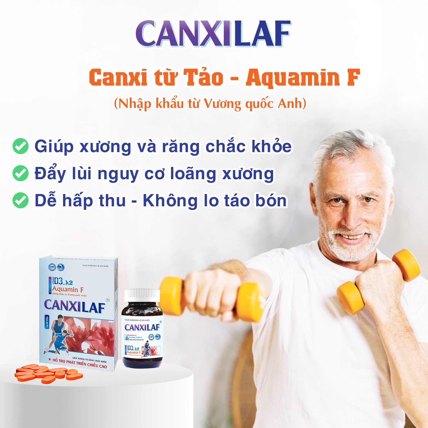 Viên uống hỗ trợ tăng chiều cao từ Tảo Biển NK Vương Quốc Anh, bổ sung Canxi và Vitamin D3 giảm nguy cơ loãng xương Canxi Laf (60 viên/hộp)