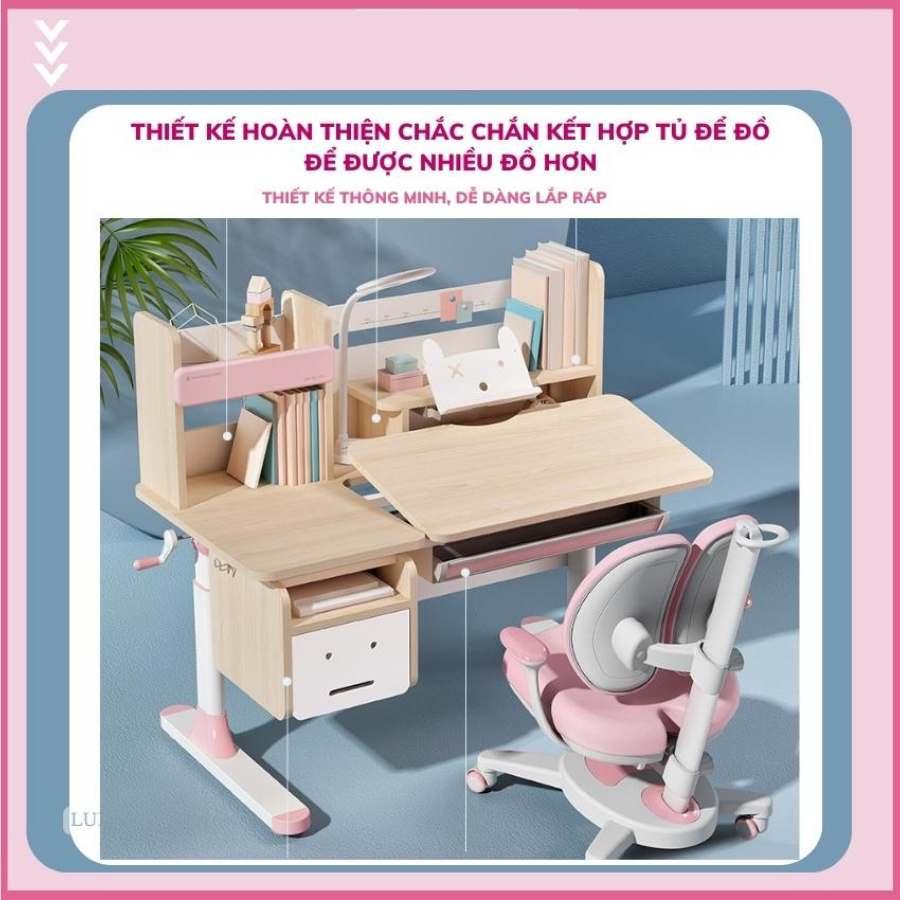Bàn S01 học sinh chống cận chống gù bàn học thông minh cho bé chỉnh được độ cao có giá đỡ sách và ngăn kéo