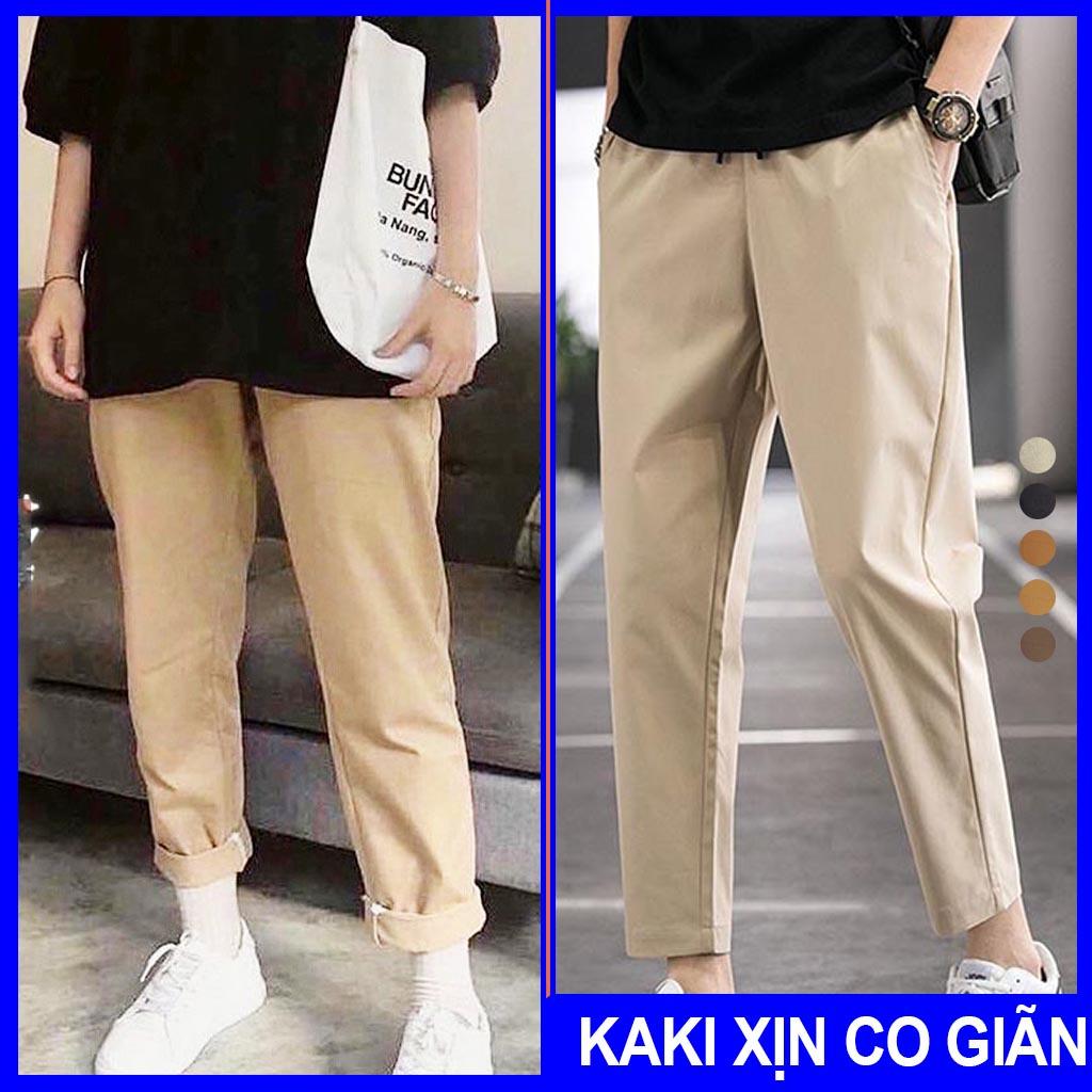 Quần kaki trơn, Quần Baggy Nam Nữ kaki Ống Suông Unisex co giãn trẻ trung năng động