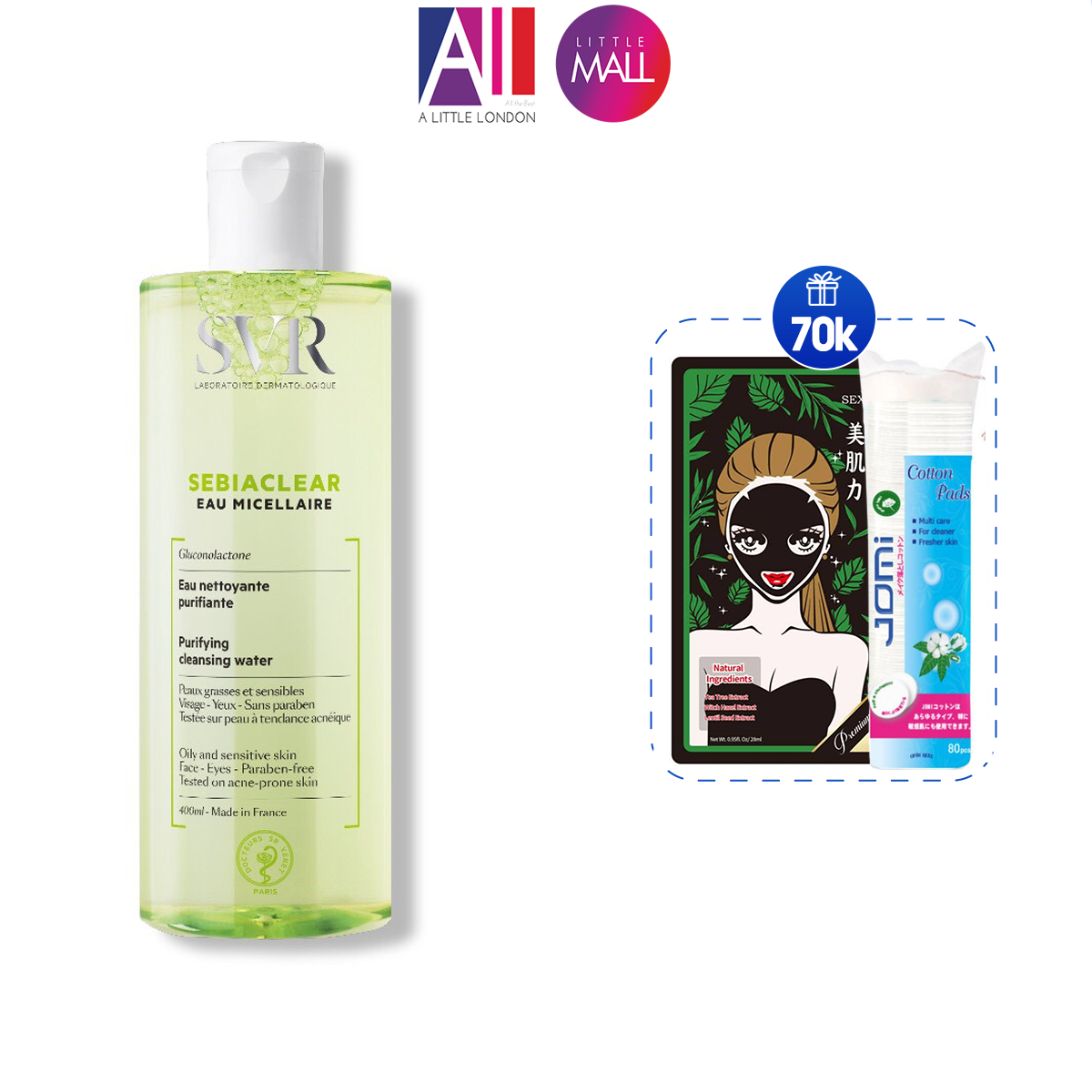 Nước tẩy trang làm sạch da SVR sebiaclear eau micellaire TẶNG bông tẩy trang Jomi/Ampoule chống lão hóa Martiderm (Nhập khẩu)