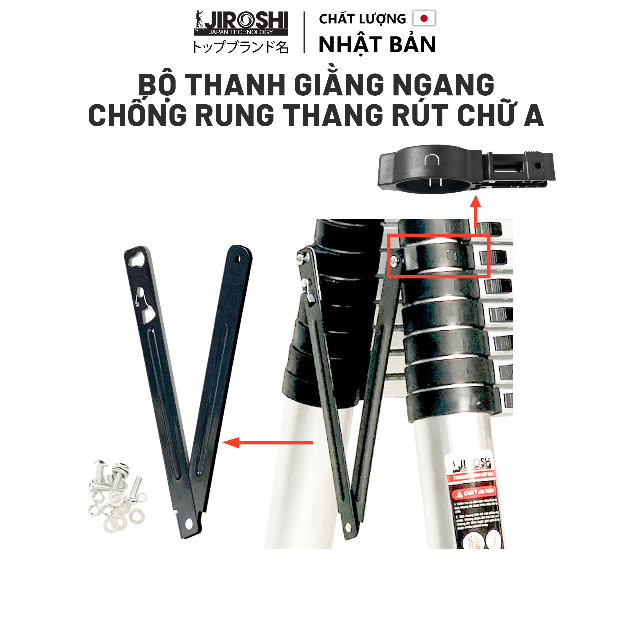 Thang nhôm rút chữ A 3m8 5m 5m6 6m4 7m2 công nghệ  nhật bản bảo hành 12 tháng