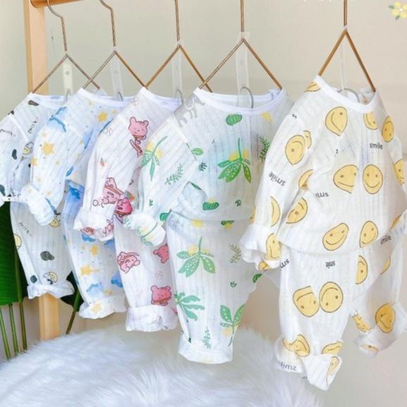 Bộ dài tay cotton giấy cài vai cho bé sơ sinh hàng đẹp - BO6