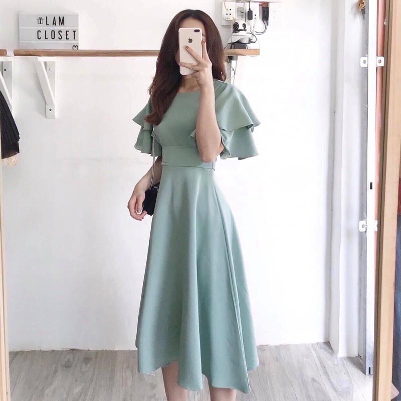 Đầm váy bo eo tay bèo 4 màu