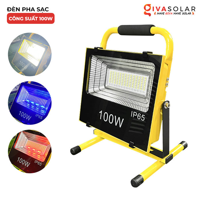 Đèn LED pha sạc điện GIVASOLAR GV-KFL-100WB