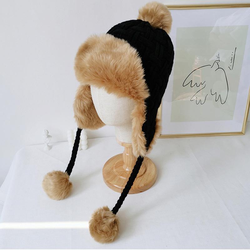 2020 Mới Mùa Đông Nón Nữ Đan Nón Mũ Tuyết Bé Gái Dày Ấm Tai Bomber Lông Mũ Bonnet Nắp