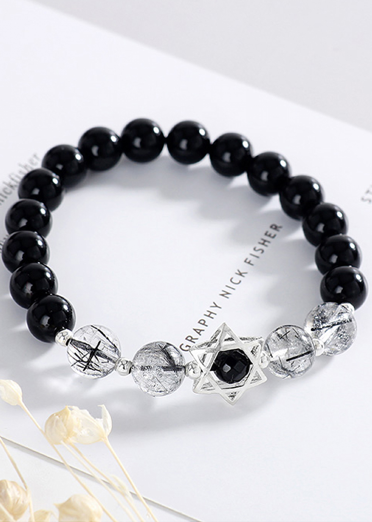 Vòng tay đá Obsidian phối thạch anh tóc đen mệnh thủy, mộc - Ngọc Quý Gemstones