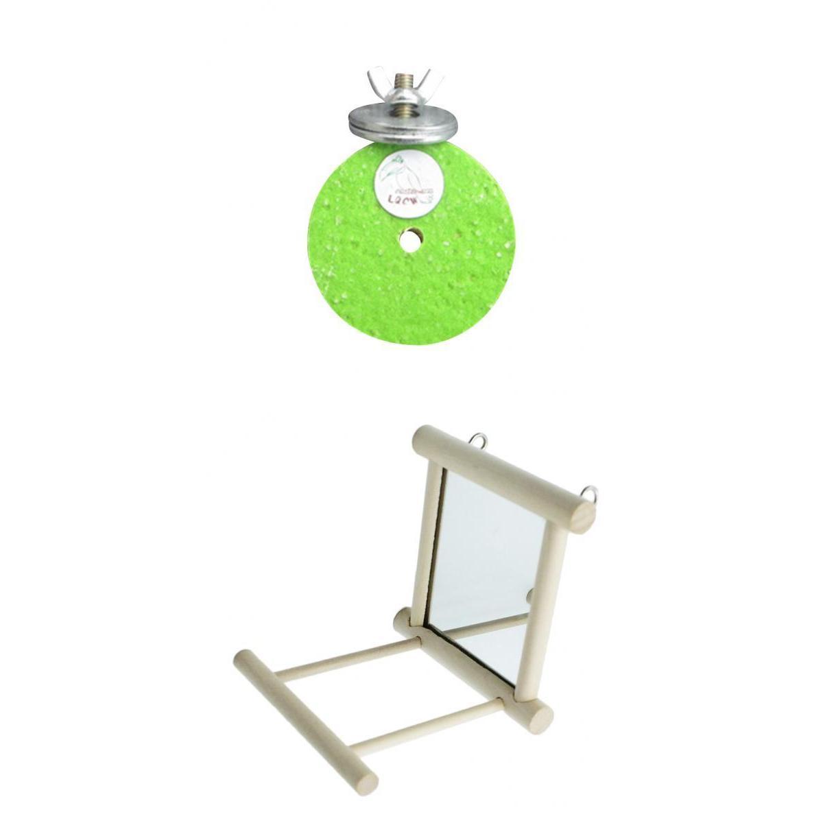 Pet Bird Cage Perches Stand Platform + Bird Swing Hanging Play with Mirror