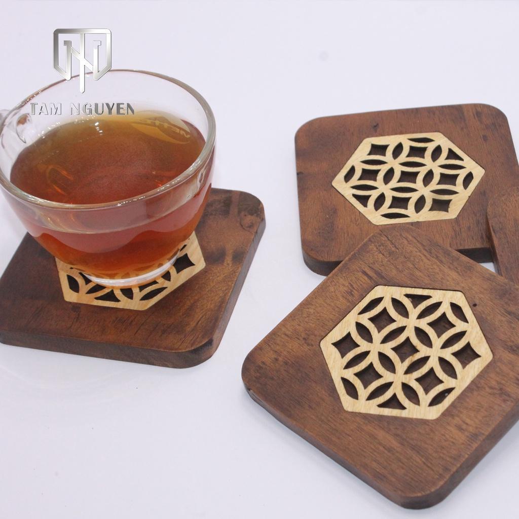 Khay lót cốc TAM NGUYEN lót ly cà phê khay lót chậu cây phong cách làm bằng gỗ