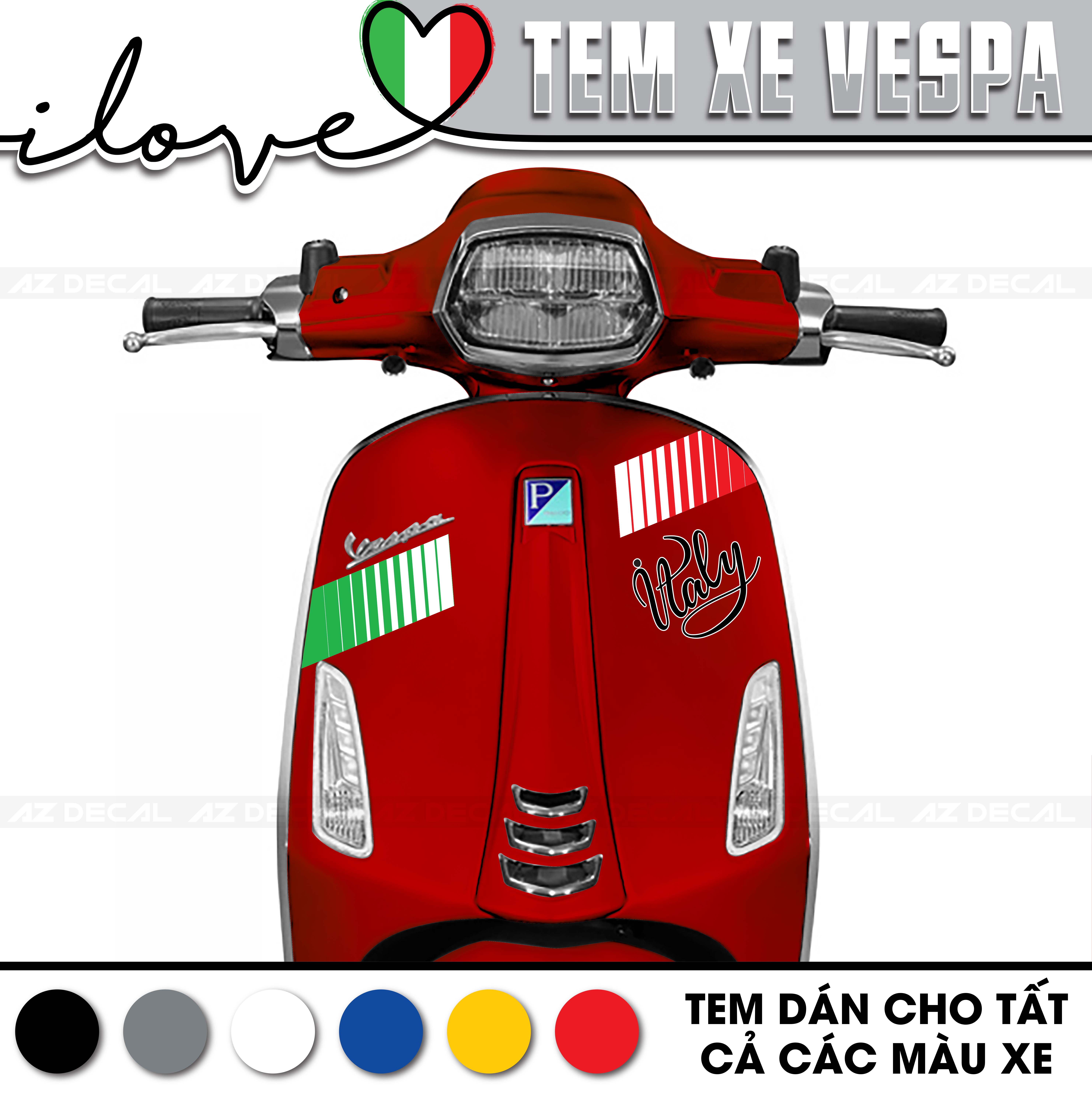 Tem Dán Xe Vespa Sprint/Primavera/GTS/LX Mẫu Chữ Italy | VP10 | Decal Rời Chống Thấm Nước, Dễ Dán