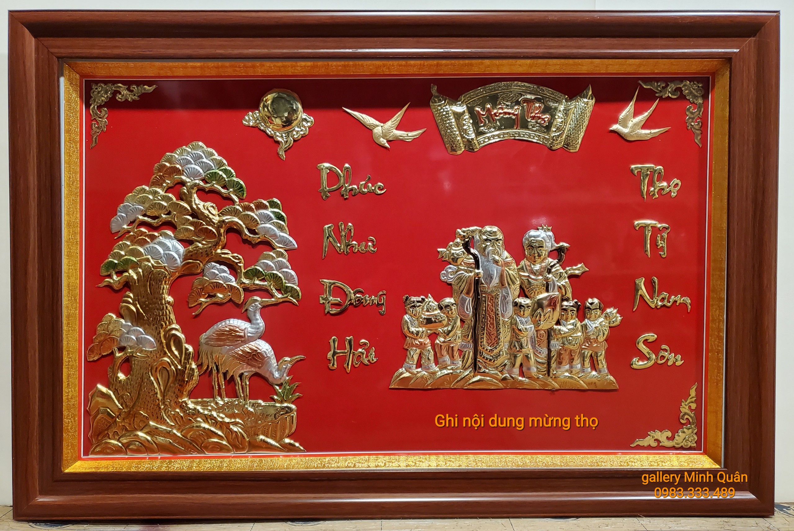 Tranh mừng thọ, chúc thọ -ÔNG BÀ-  CỤ ÔNG- CỤ BÀ (ĐỒNG VÀNG NGUYÊN CHẤT 100%)