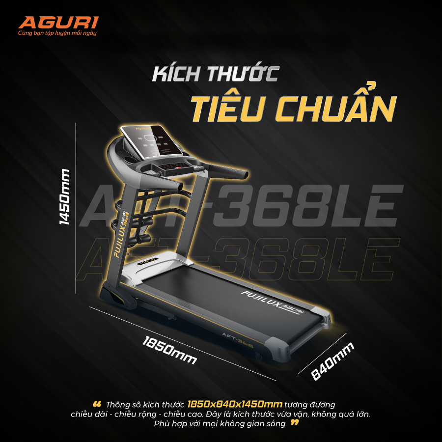 Máy chạy bộ tại nhà AGURI AFT-368 cấu hình vượt trội, tốc độ tối đa 20km/h, độ dốc lên tới 18%, màn hình LED 7 cửa sổ