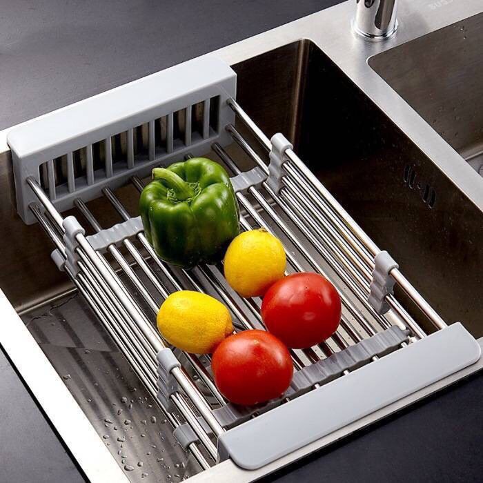 Rổ Gác Bồn Rửa Chén, Kệ Inox Gác Bồn Rửa Chén Bát Đa Năng Chất Liệu Inox 304 Không Gỉ Có Thể Điều Chỉnh Kích Thước Rổ Inox Rút Gọn, Giá Ráo Nước, Khay Đa Năng Đựng Đồ, Rổ Gác Bồn Rửa Chén