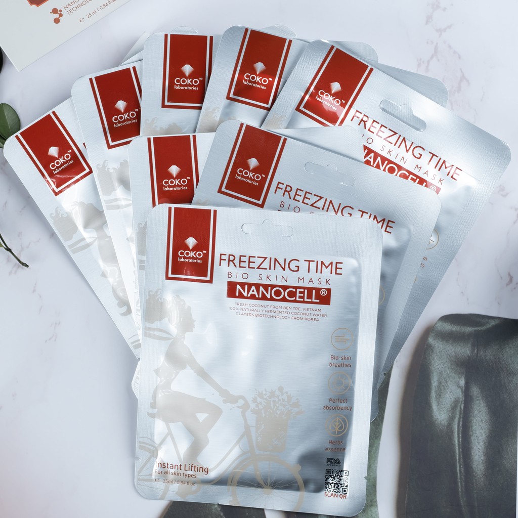 Combo 7 Mặt Nạ Da Sinh Học Tái Tạo Collagen Ngăn Ngừa Lão Hoá COKO Freezing Time Bio Skin Nanocell Mask Lên Men Từ 100% Nước Dừa Tươi Tự Nhiên Cho Làn Da Đàn Hồi Săn Chắc Và Căng Tràn Sức Sống - Hàng Chính Hãng