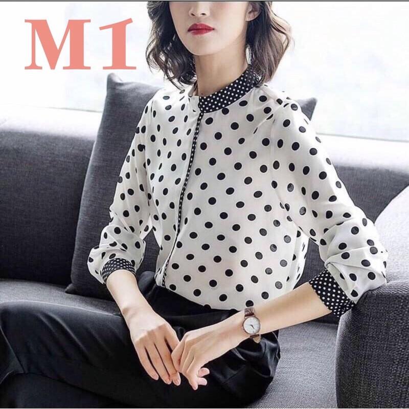 Áo sơ mi chấm bi công sở cổ trụ FS01