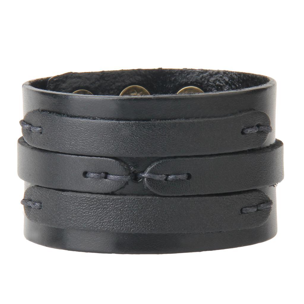 Punk Rock Black Wide  Leather Bangle Cuff Bracelet  Women