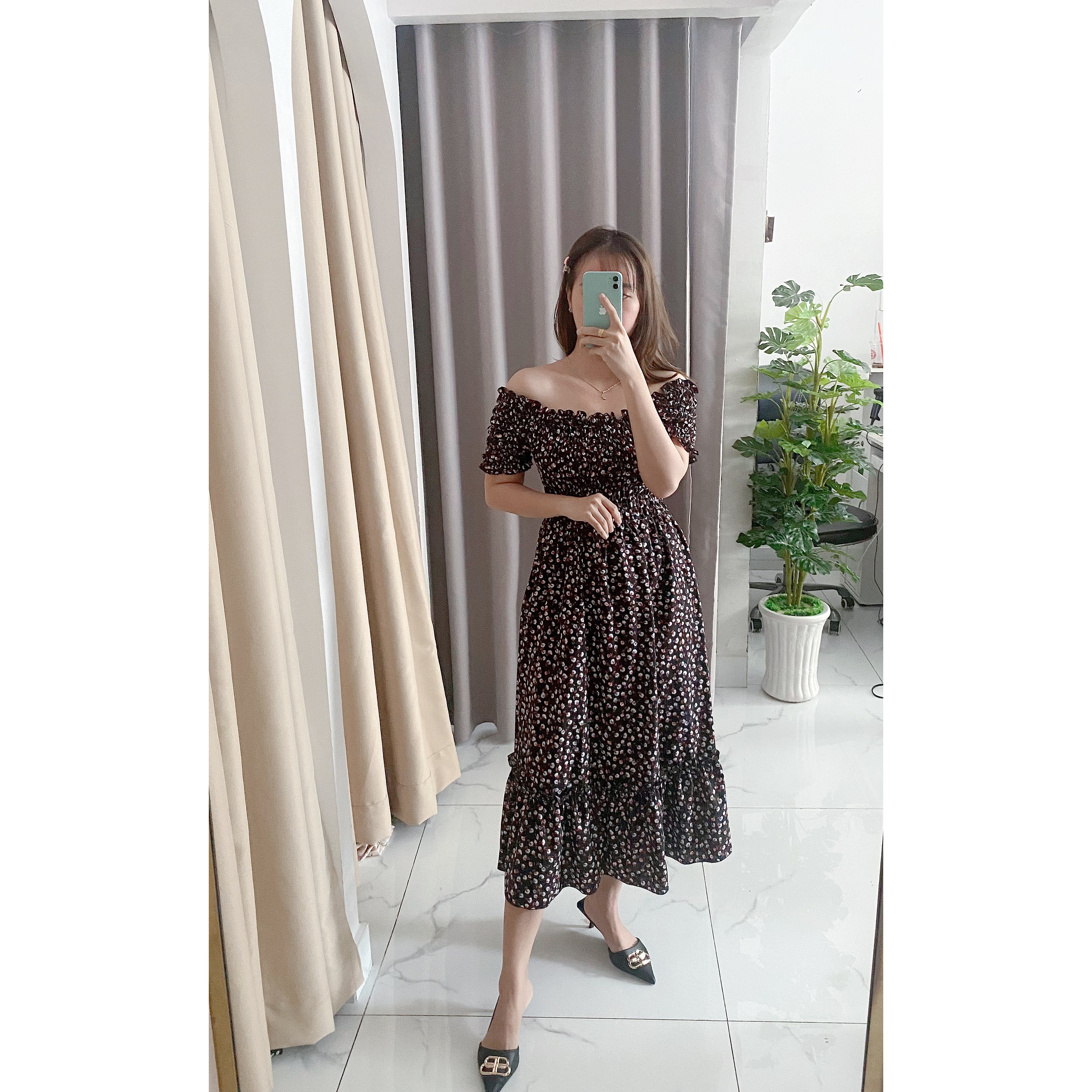 Váy đầm nữ dáng dài, váy bẹt vai nhúng ngực, bộ váy đầm dài công chúa , dáng dài maxi V007