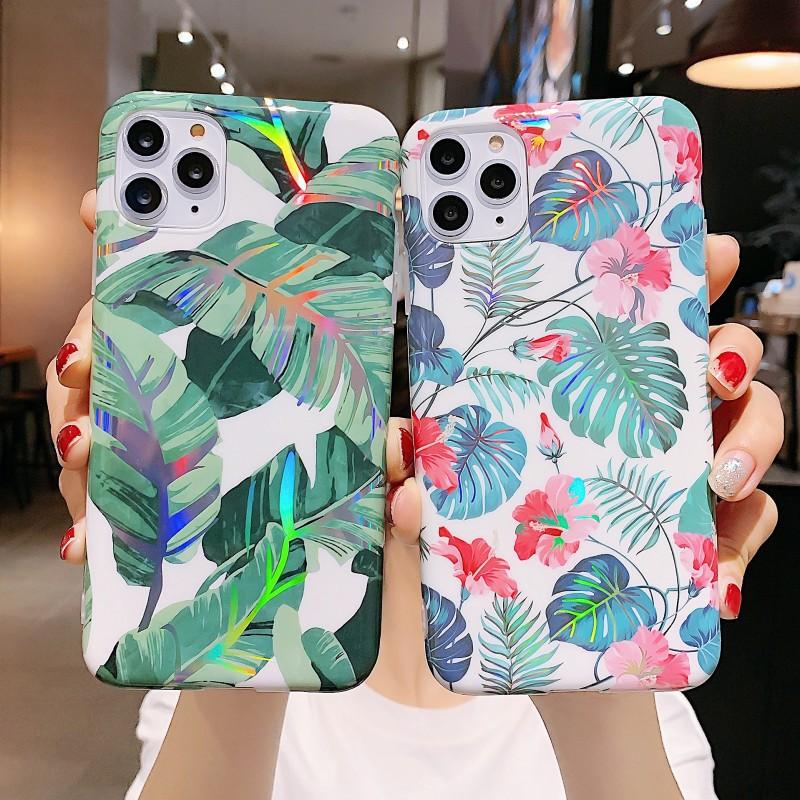 Ốp Iphon hình hoa lá ánh sáng xanh lấp lánh cho X/XS/XSMAX/11/11PROMAX/12MINI