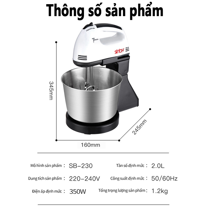 Máy đánh trứng để bàn đa năng loại nhỏ gia đình, trộn, nướng, nhào, đánh kem - công nghệ mới 7 cấp độ cực mạnh