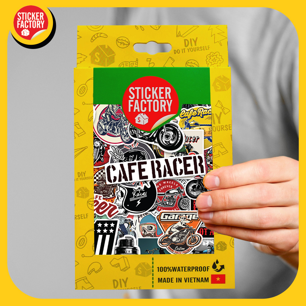 Cafe Racer - Set 100 sticker decal hình dán nón bảo hiểm, laptop, xe máy, ô tô - STICKER FACTORY