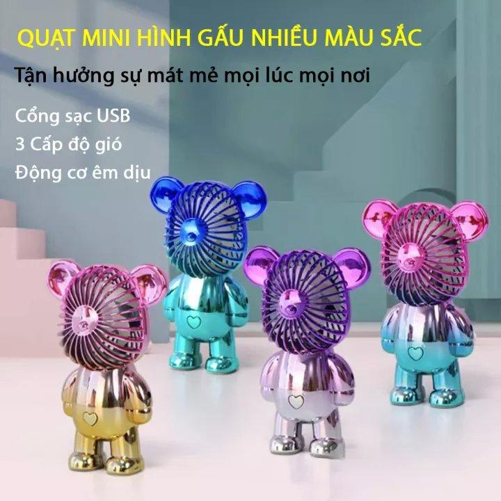Quạt Mini Tích Điện Cầm Tay Hình Gấu BearBrick Nhiều Màu Sắc Hoạt Động Êm Ái Thiết Kế Nhỏ Gọn Với 3 Tốc Độ Gió