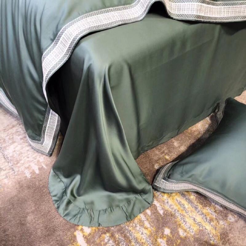 Bộ chăn ga gối tencel trơn viền 4 món