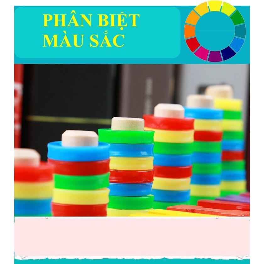 Bảng gỗ đa năng, Bảng chữ cái tiếng Anh, bảng số đếm, cột tính, phân biệt màu sắc, thả cọc luyện