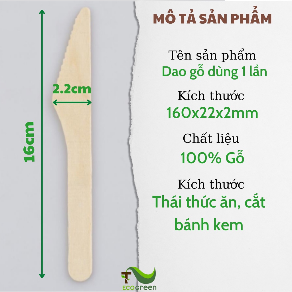 10 Cái Dao Gỗ 16cm Dùng Cắt Bánh Kem, Cắt Thức Ăn Dùng 1 Lần An Toàn Vệ Sinh Bảo Vệ Môi Trường - Egreen Dùng 1 Lần