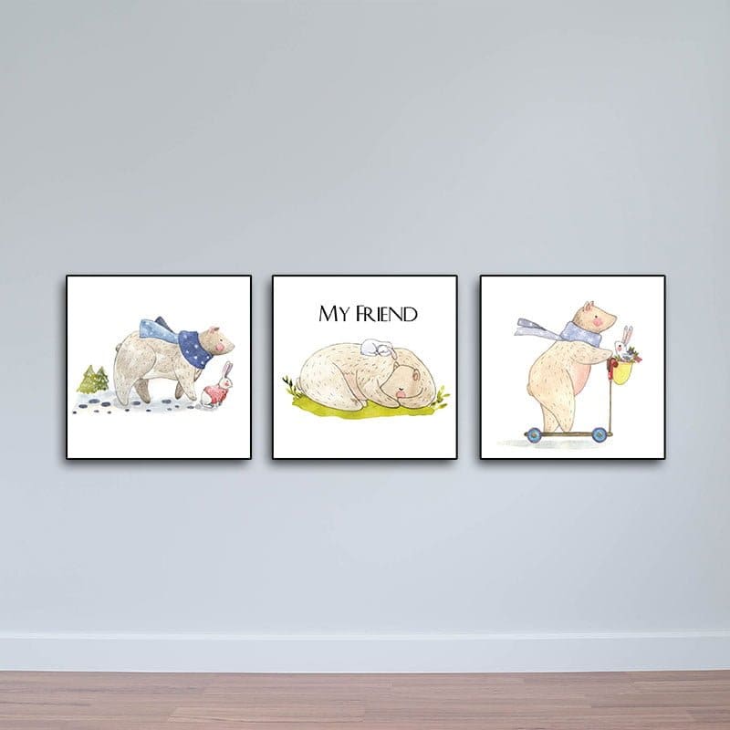 Tranh treo tường Scandinavian "Gấu và thỏ" W2221 Canvas
