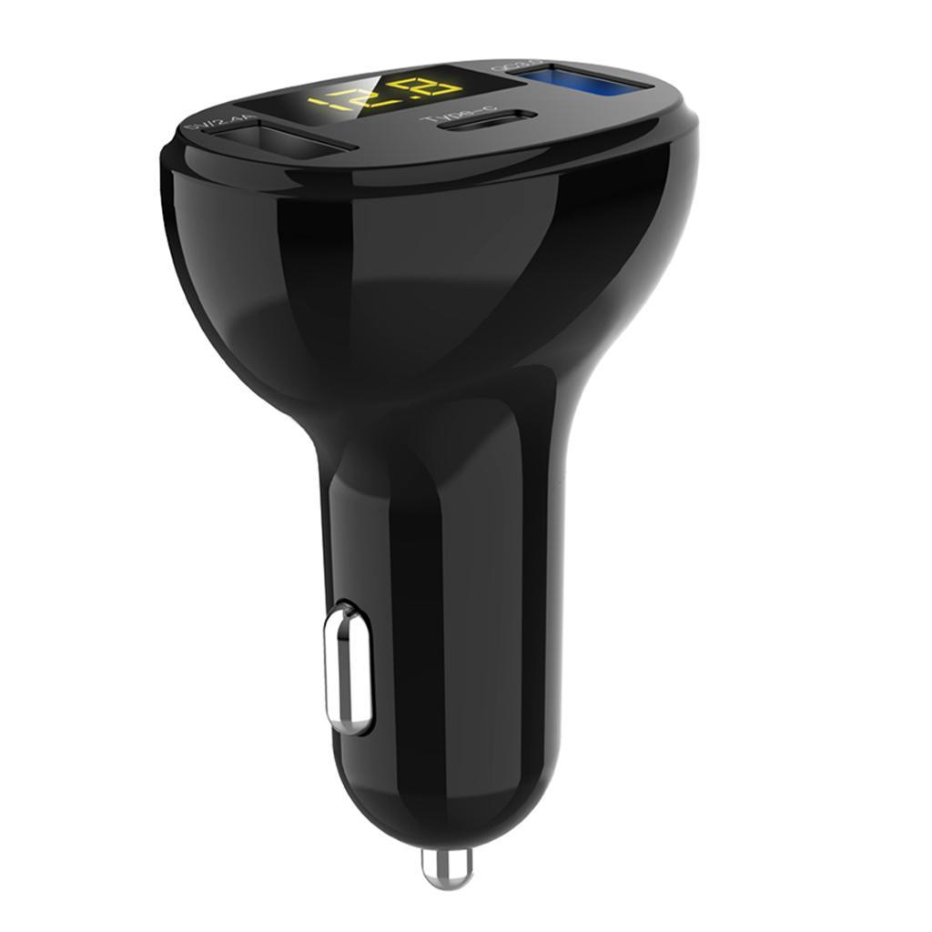 Dual USB Type C Car Charger Adapter With Car Battery Display For Samsung