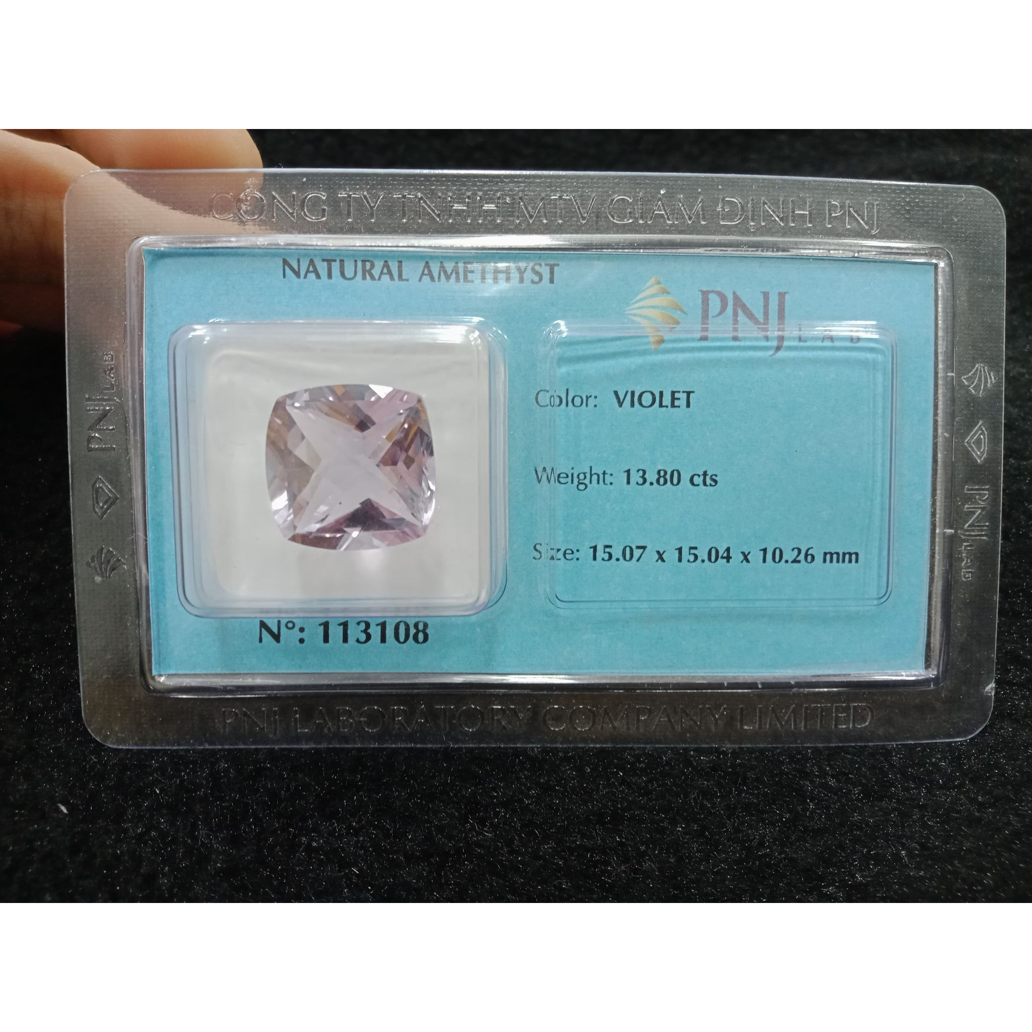 Viên thạch anh tím amethyst vuông giác lưới 13.8ct 113108