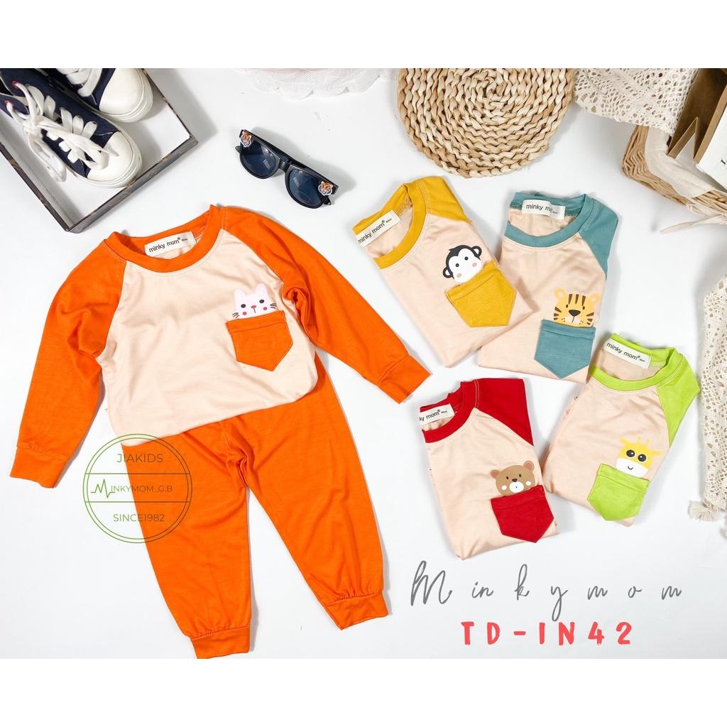 Bộ Quần Áo Bé Gái, Bé Trai Minky Mom Vải Thun Lạnh Túi Ngực In Động Vật MKDTL09