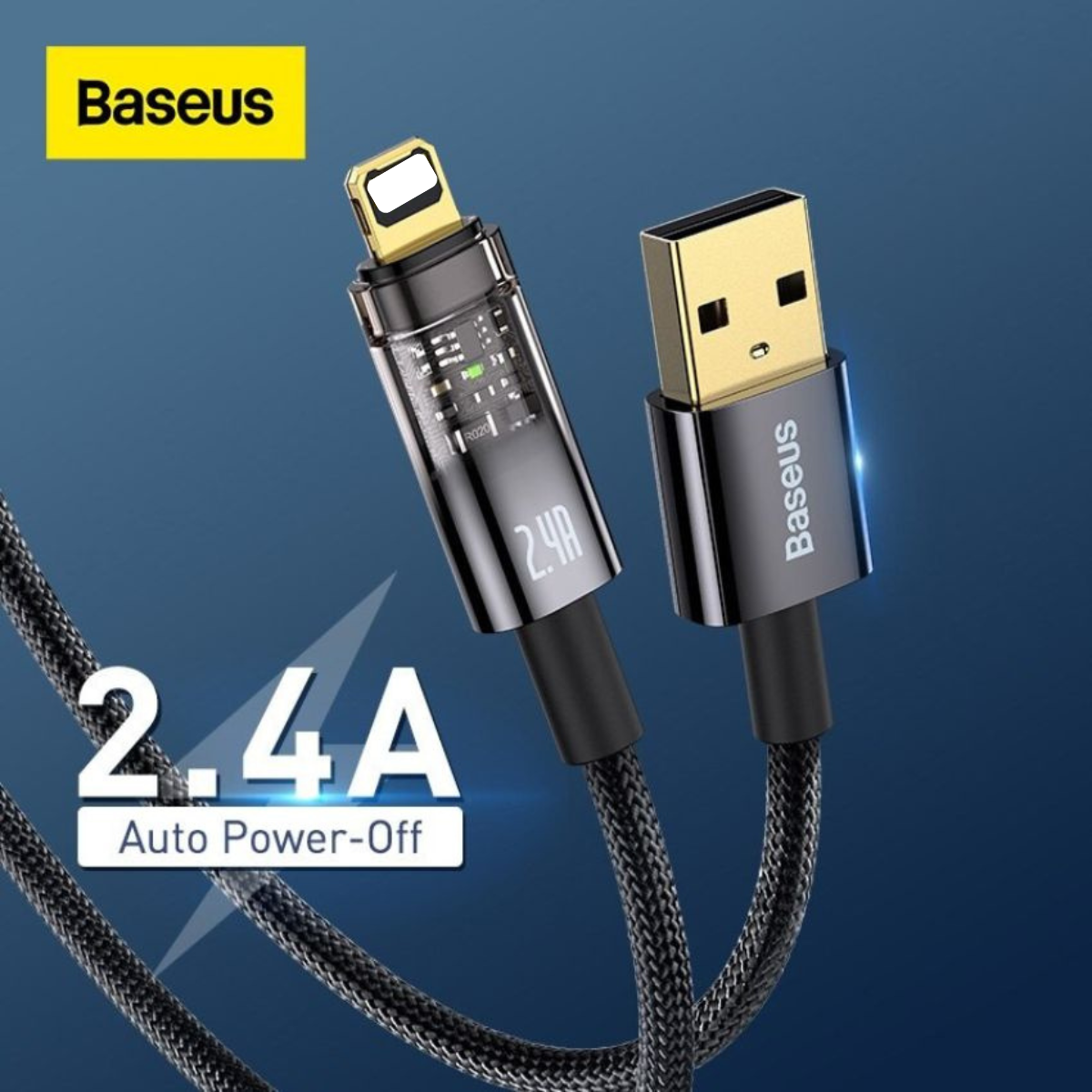 Cáp sạc tự ngắt Baseus Explorer Series Auto Power-Off Fast Charging Data Cable USB to IP 2.4A sạc nhanh, truyền dữ liệu 480 Mbps cho I-phone CATS000501- Hàng chính hãng