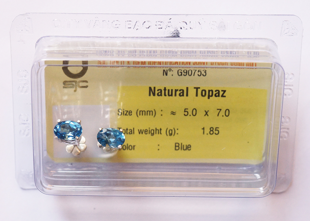 Bông Tai Topaz Hoàng Ngọc Mài Giác Oval 5 x 7mm Kiểm Định