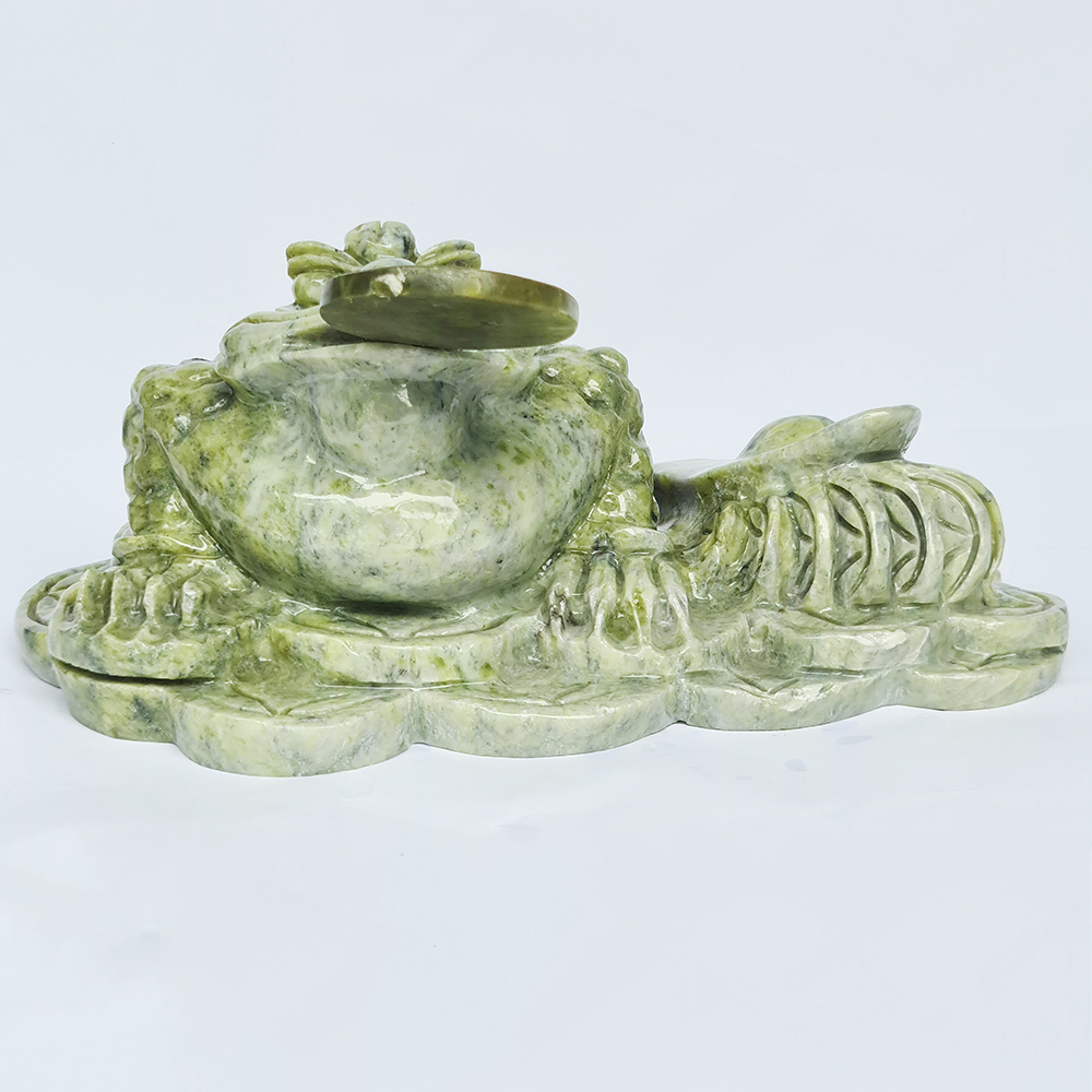 Thiềm Thừ - Cóc Ba Chân Ngậm Tiền Đá Vân Mây Serpentine Xanh Nguyên Khối Mẫu 3 - 24 Cm - Mx