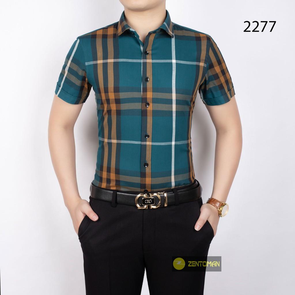 Áo sơ mi nam ZENTOMAN trung niên ngắn tay kẻ BBR công sở mềm mịn thoáng mát form rộng size 2XL