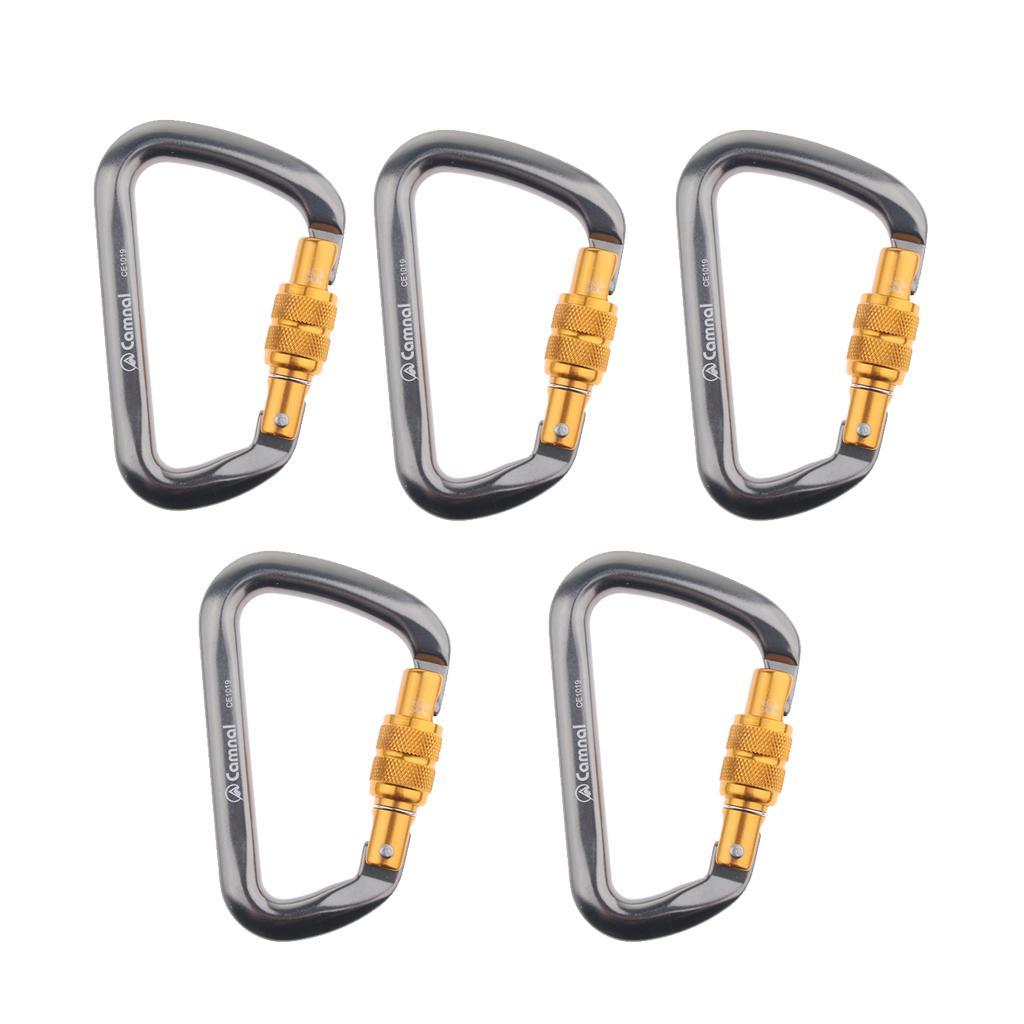 5 Pieces 28KN Aluminum Screwgate D Type Climbing  Carabiner