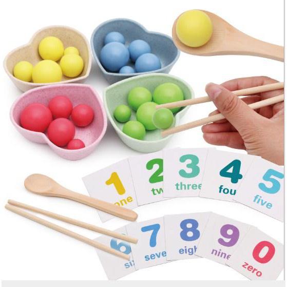 Đồ chơi gỗ Montessori bộ gắp hạt số đếm- rèn luyện vận động tinh- học màu sắc- toán- giúp bé tư duy nhanh nhẹn