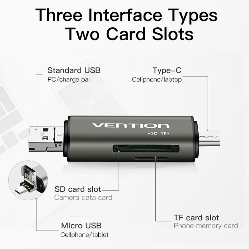 Đầu đọc thẻ nhớ đa năng USB 2.0 dùng cho điện thoại Vention CCJH0 hàng chính hãng