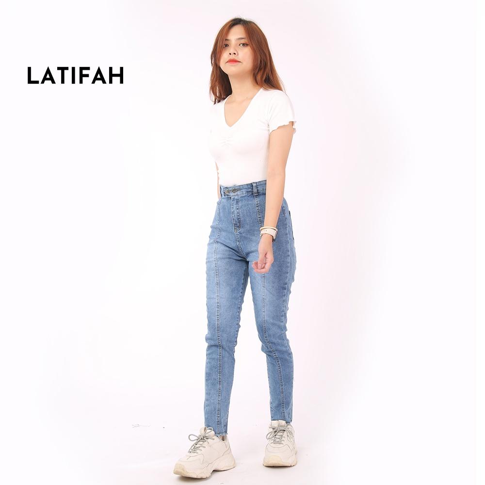 Quần jeans nữ co giãn LATIFAH lưng siêu cao không túi QD047