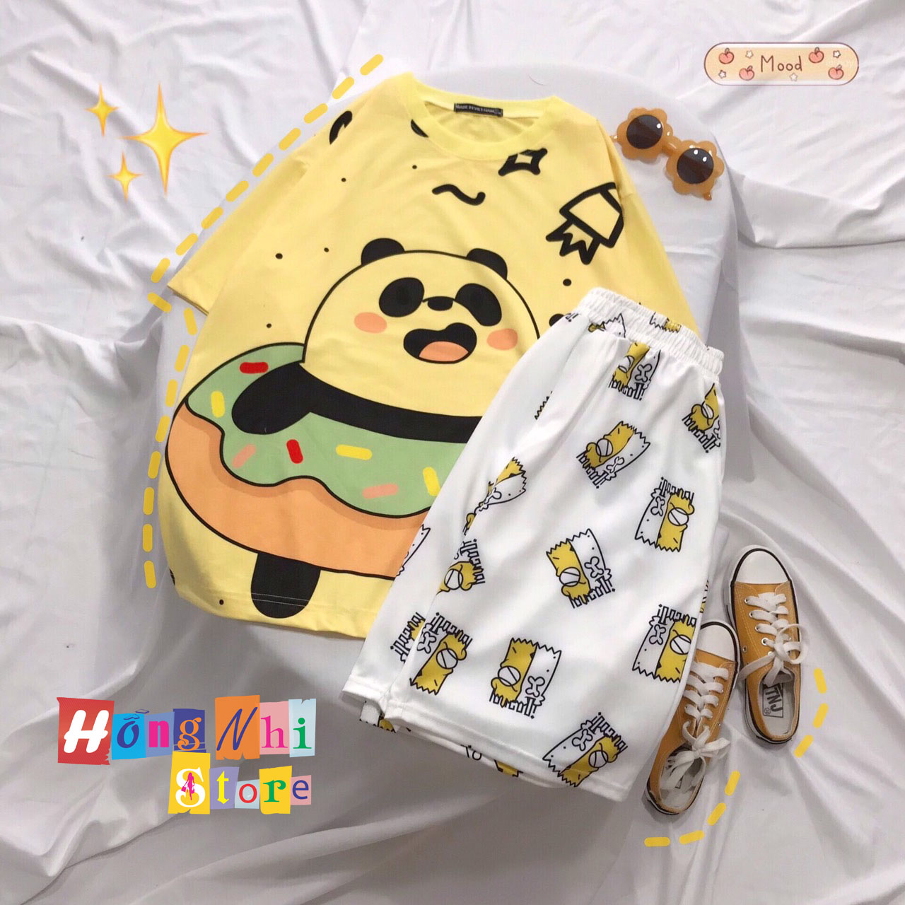 Quần Short Cartoon Unisex Màu Trắng - Quần Đùi Hoạt Hình Siêu Cute - MM