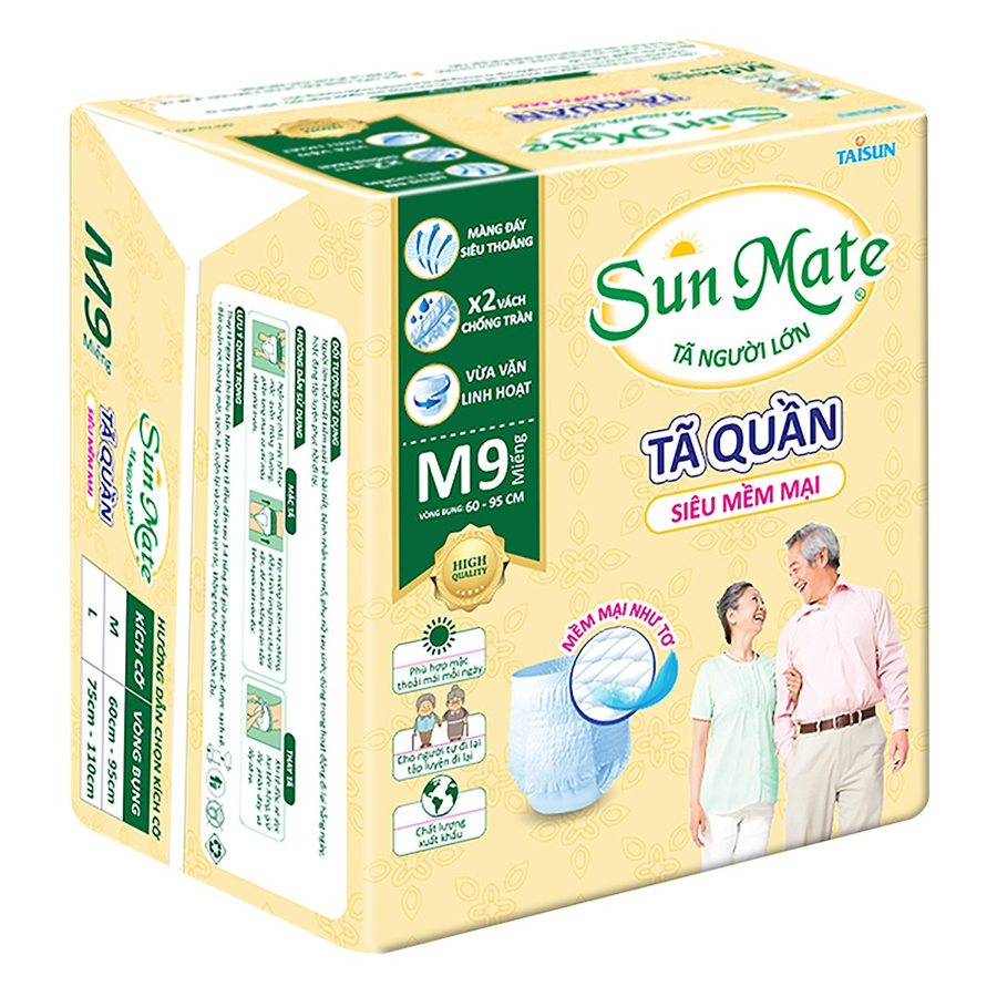 Hình ảnh Combo 2 Tã Quần Người Lớn Sunmate Mềm Mại M9 (9 Miếng)